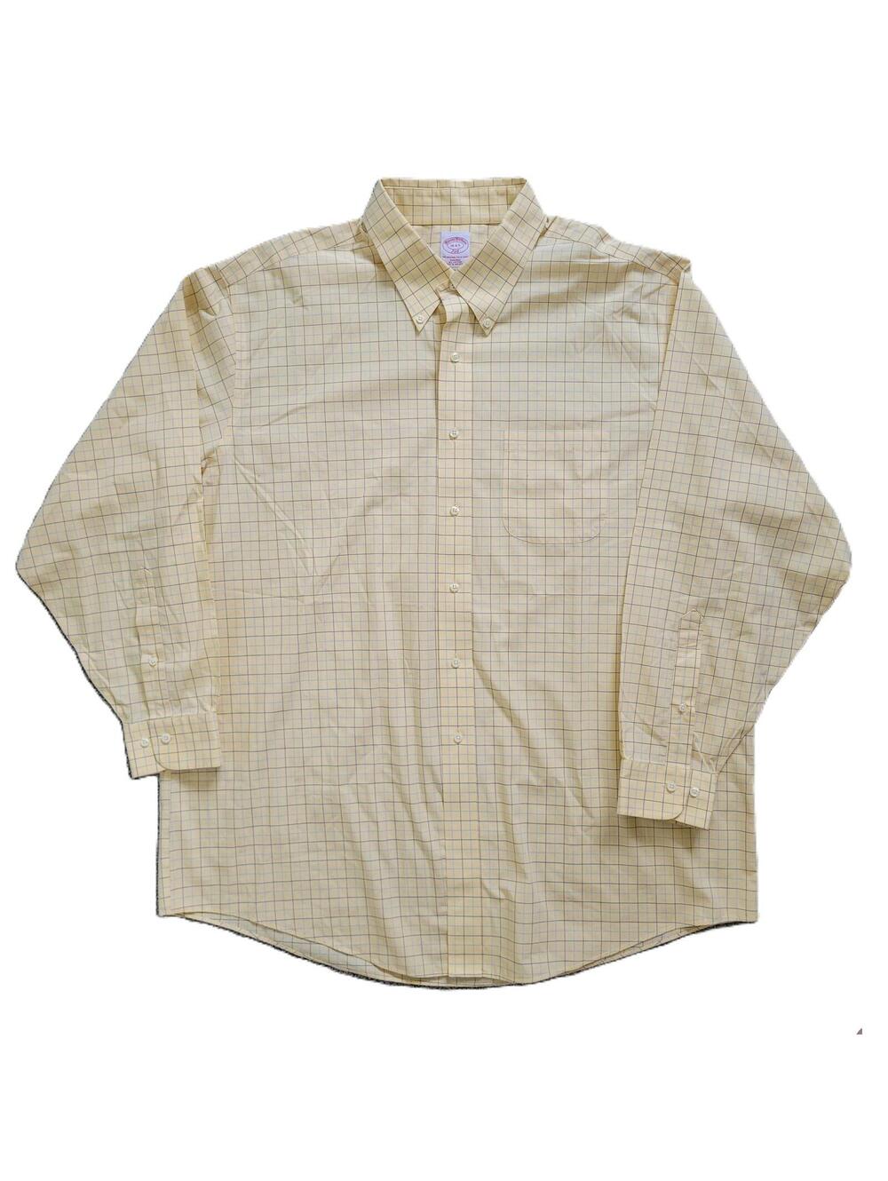Brooks Brothers 346 Non-Iron Yellow Windowpane Button Front Shirt 18 34/35